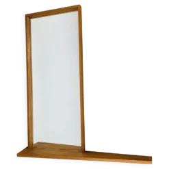 Miroir scandinave à tablette asymétrique en bois, années 60