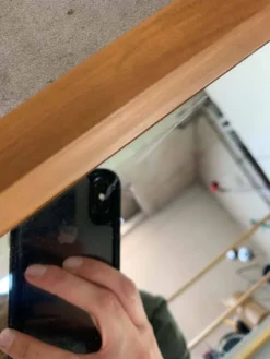 Miroir scandinave à tablette asymétrique en bois, années 60