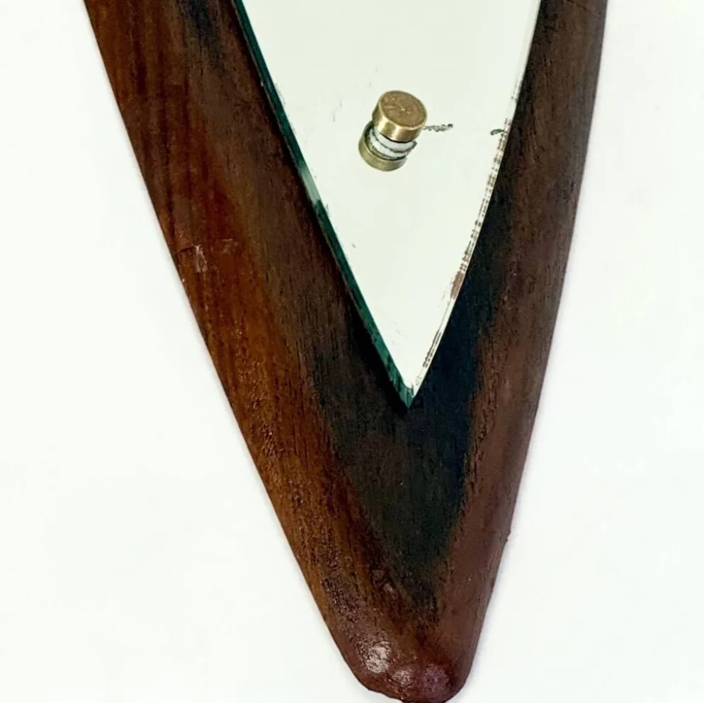 Miroir sculptural à double paroi en bois et laiton, Italie années 1960