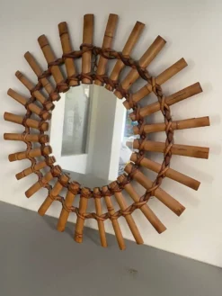 Miroir soleil bambou 1950