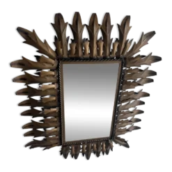 Miroir soleil brutaliste en fer forgé, années 1960