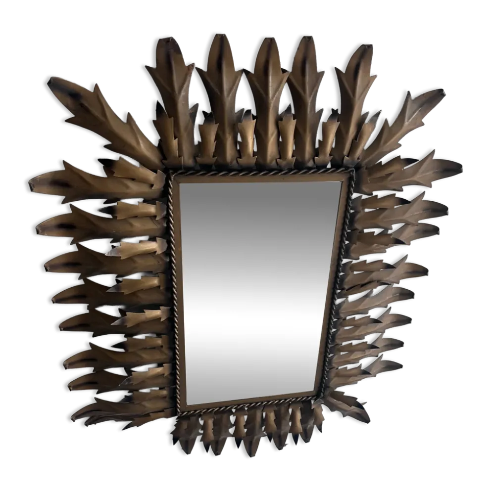 Miroir soleil brutaliste en fer forgé, années 1960