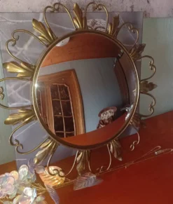 Miroir Soleil Convexe Vintage par Deknudt – Style Hollywood Regency – Année