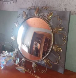 Miroir Soleil Convexe Vintage par Deknudt – Style Hollywood Regency – Année