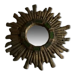 Miroir soleil de Irena Jaworska en plomb doré et verre vert 1960