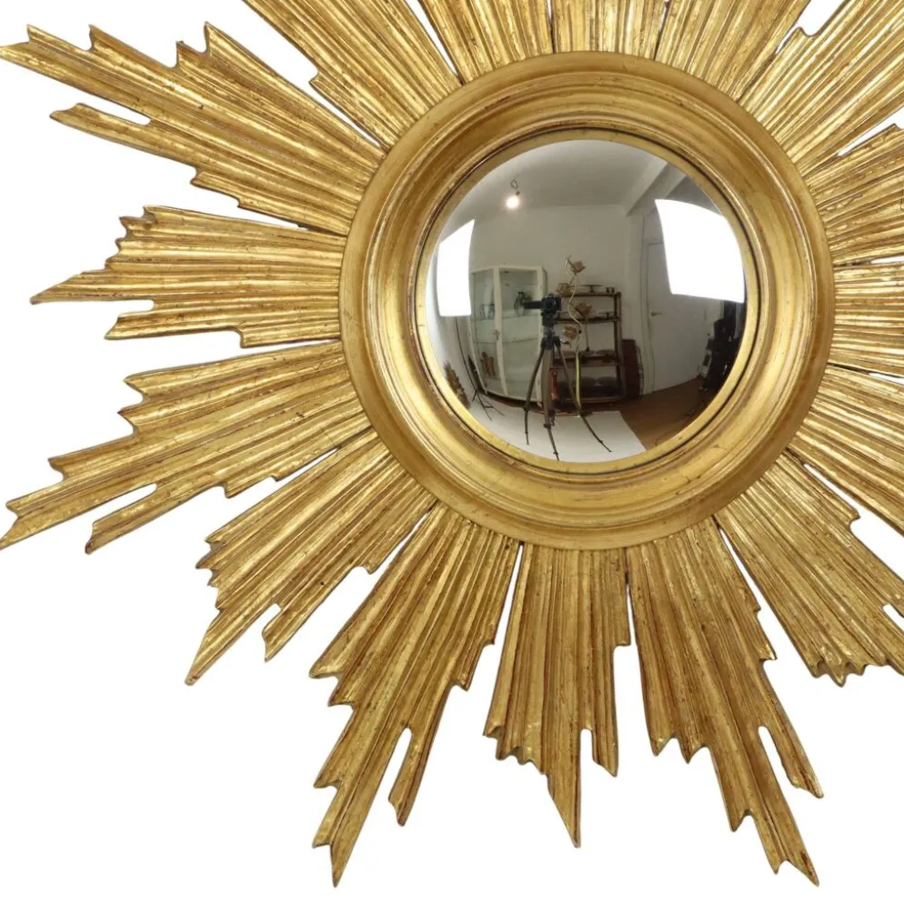 Miroir soleil Deknudt en bois doré des années 60, 69 cm