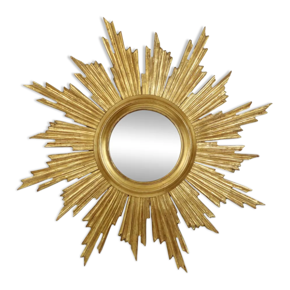 Miroir soleil Deknudt en bois doré des années 60, 69 cm