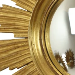 Miroir soleil Deknudt en bois doré des années 60, 69 cm
