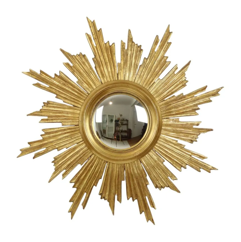 Miroir soleil Deknudt en bois doré des années 60, 69 cm