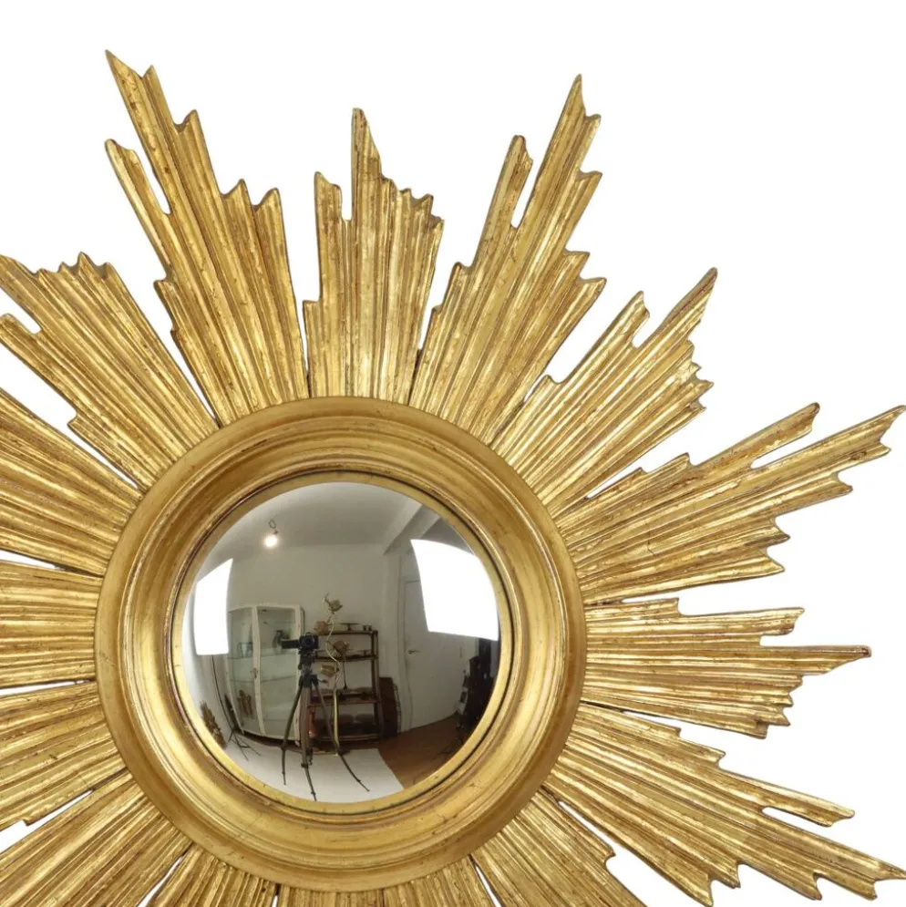 Miroir soleil Deknudt en bois doré des années 60, 69 cm