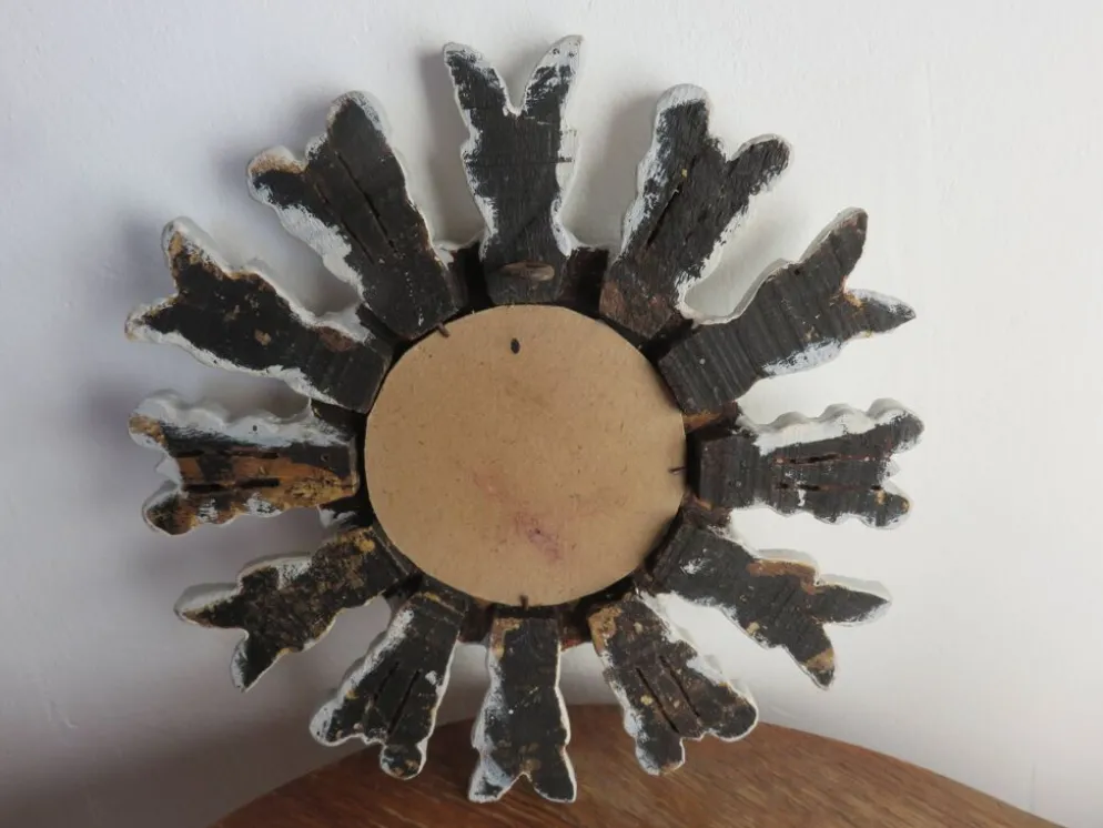 Miroir soleil en bois avec incrustations années 40 50