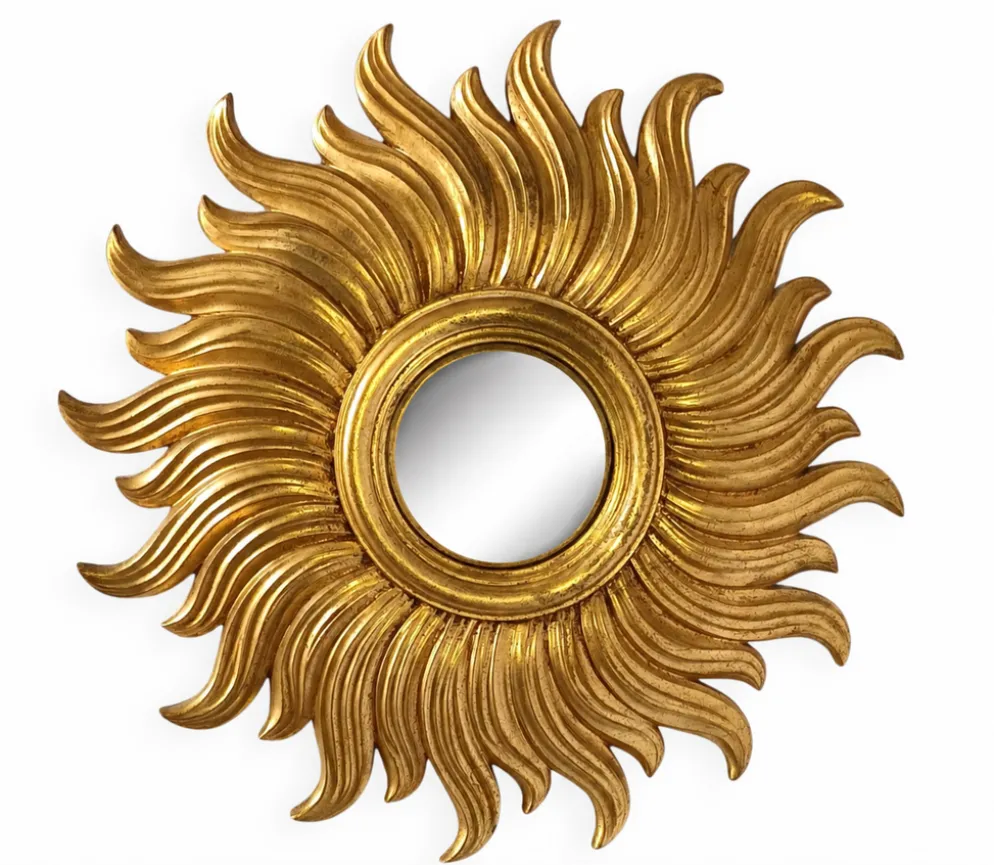 Miroir soleil en bois doré des années 90