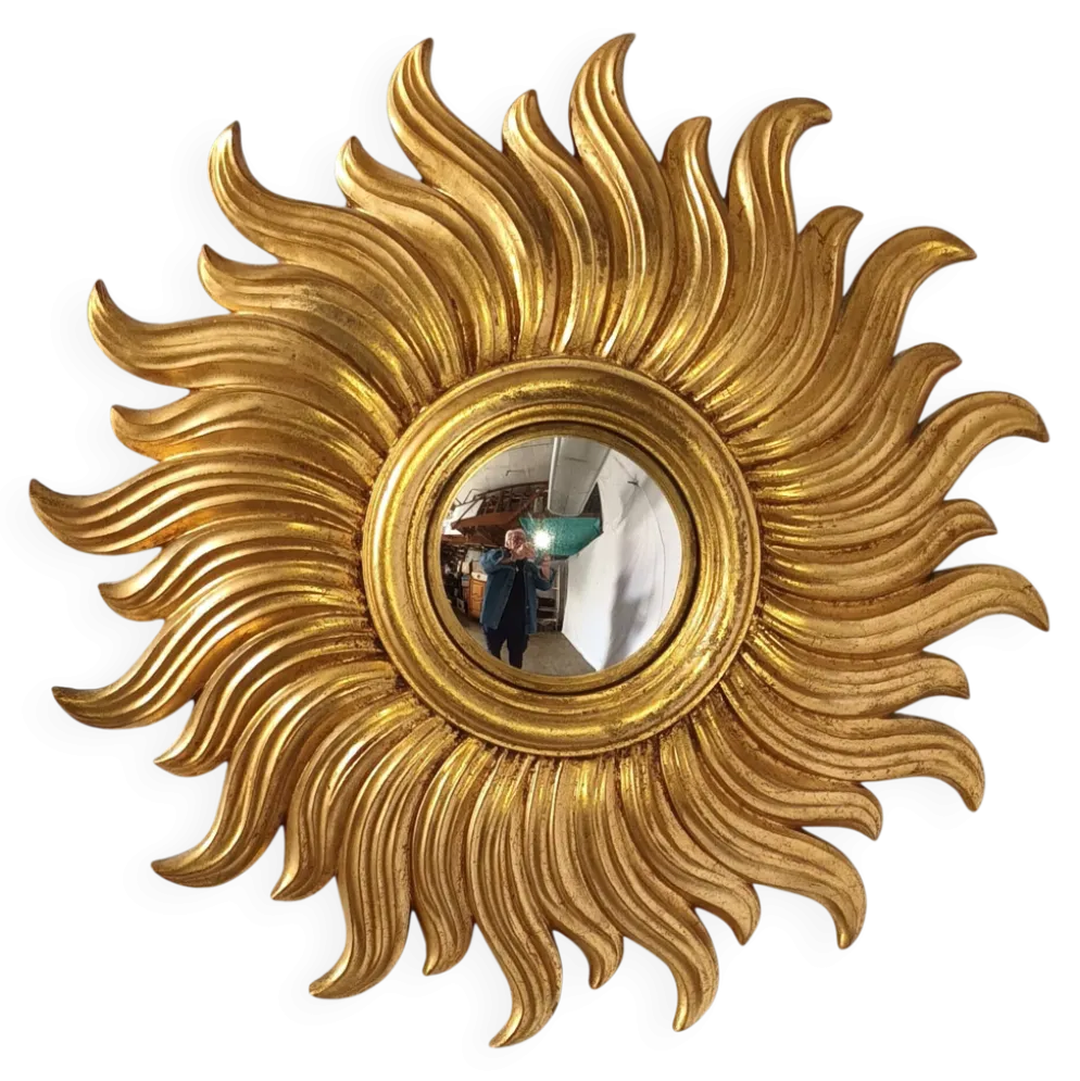 Miroir soleil en bois doré des années 90