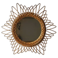 Miroir soleil en rotin
