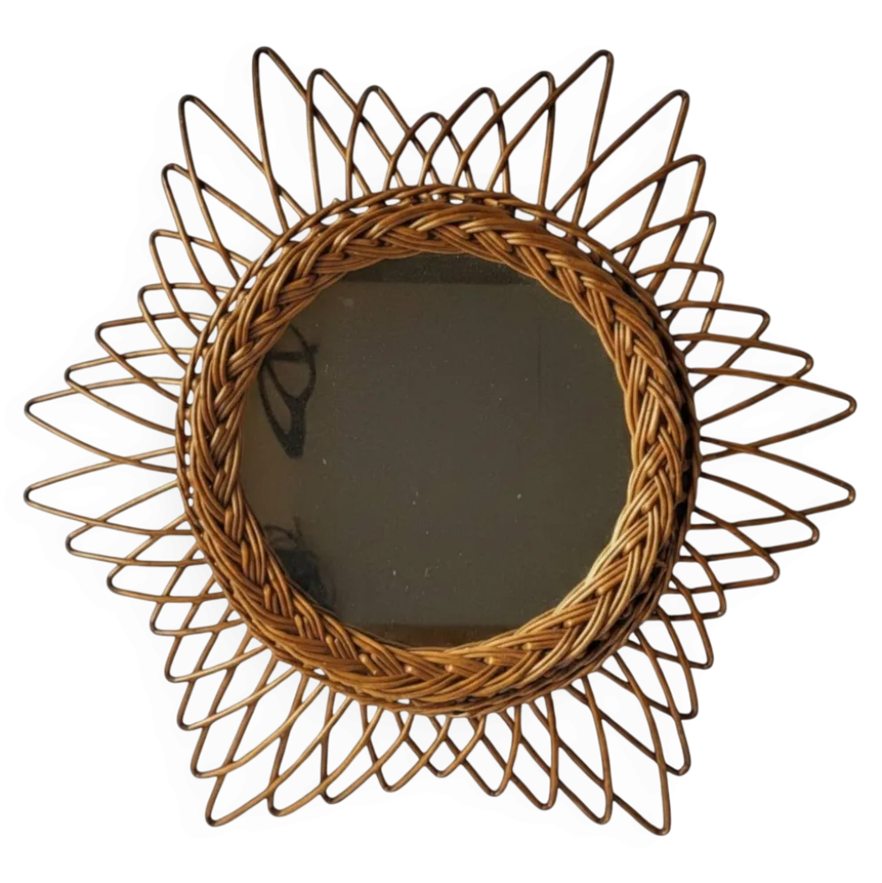 Miroir soleil en rotin