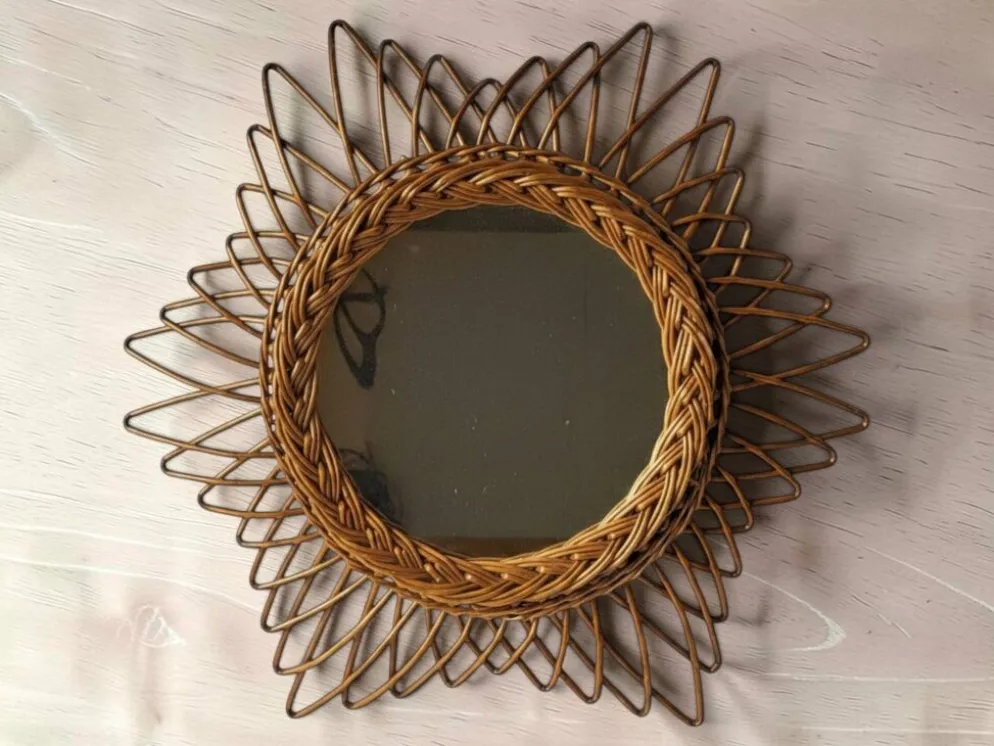 Miroir soleil en rotin