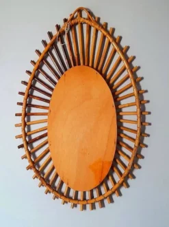 Miroir soleil en rotin 1960
