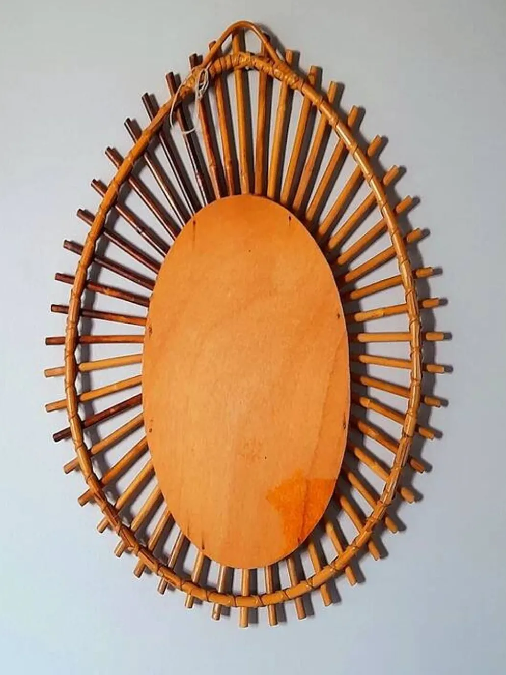 Miroir soleil en rotin 1960