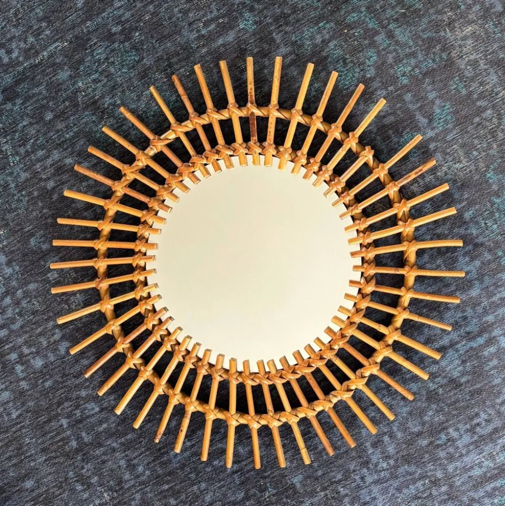 Miroir soleil en rotin