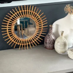 Miroir soleil en rotin
