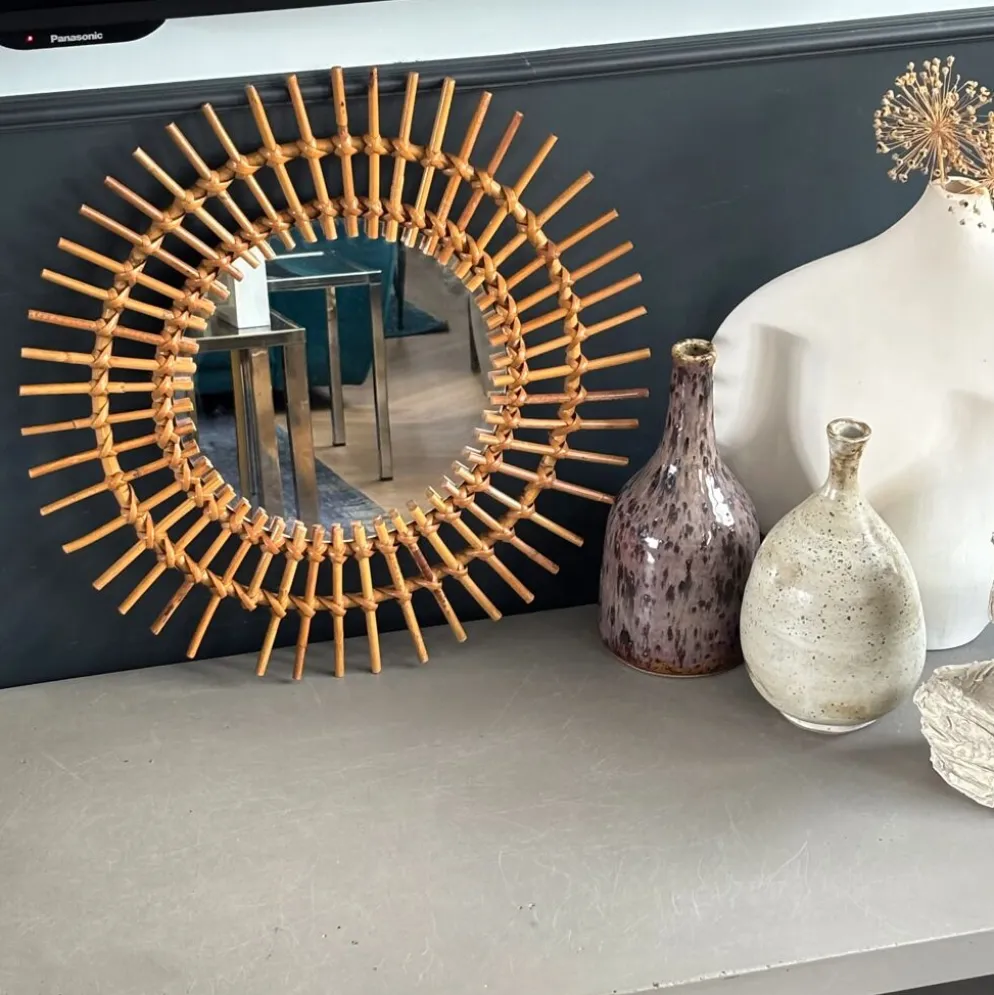 Miroir soleil en rotin