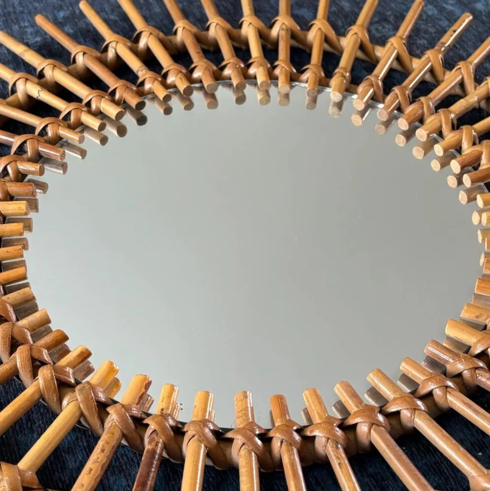 Miroir soleil en rotin