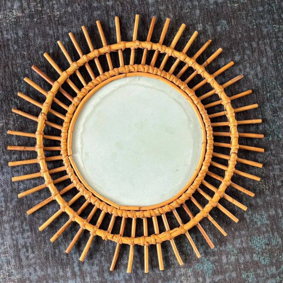 Miroir soleil en rotin