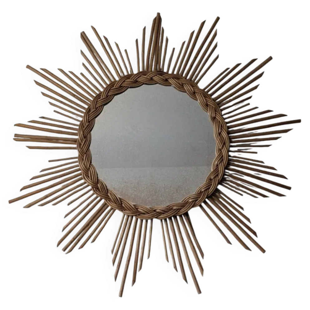 Miroir soleil en rotin