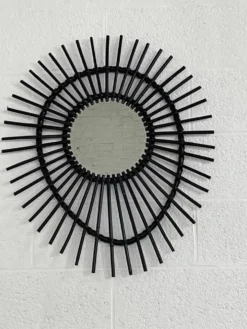 Miroir soleil en rotin