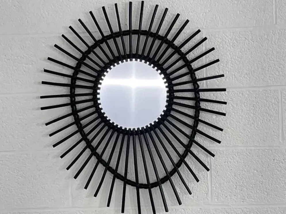 Miroir soleil en rotin