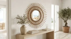 Miroir soleil en rotin et bambou tressé