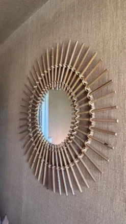 Miroir soleil en rotin et bambou tressé