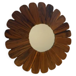 Miroir soleil fleur en bois, style vintage
