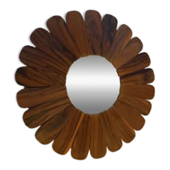 Miroir soleil fleur en bois, style vintage