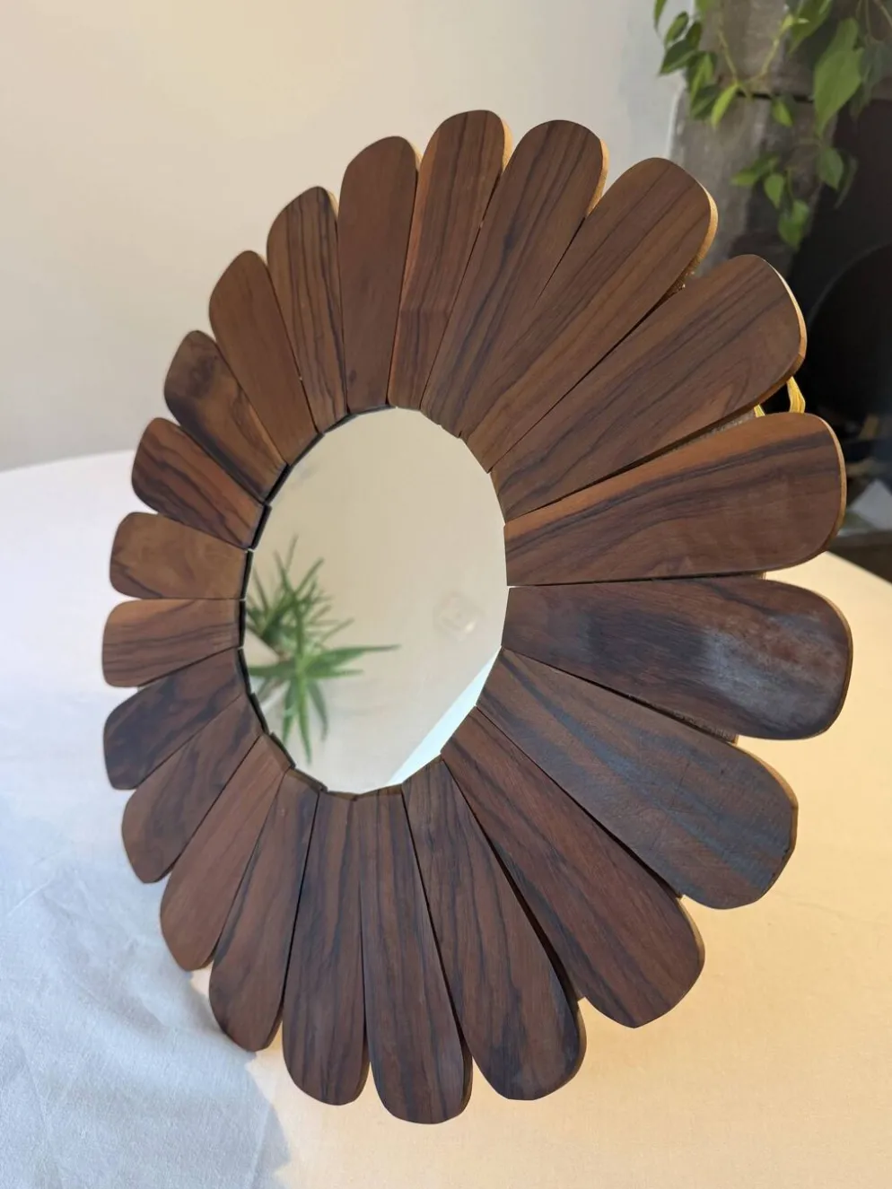 Miroir soleil fleur en bois, style vintage