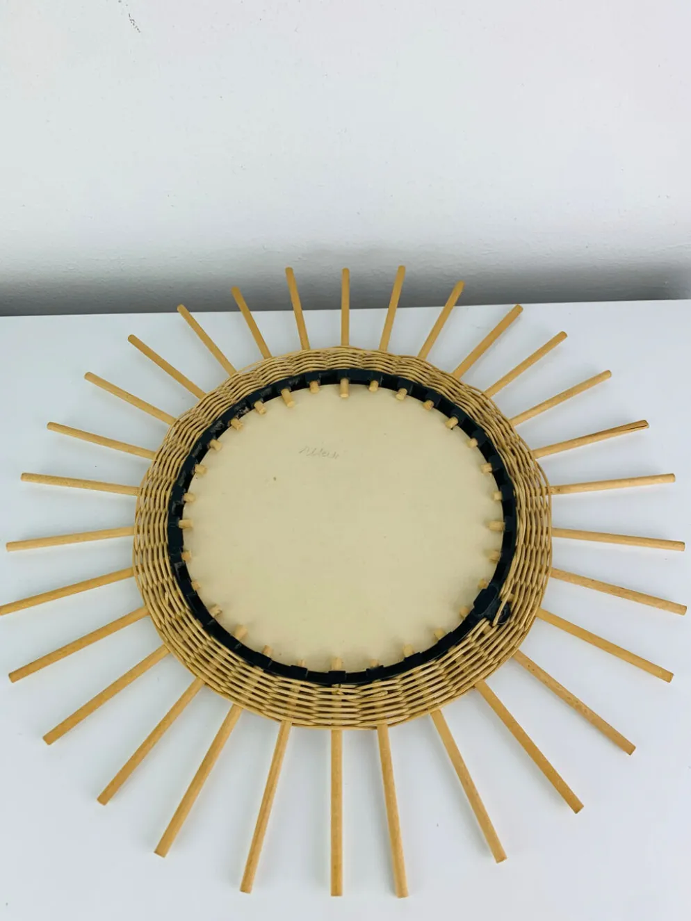 Miroir soleil rotin années 60, vintage