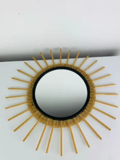 Miroir soleil rotin années 60, vintage