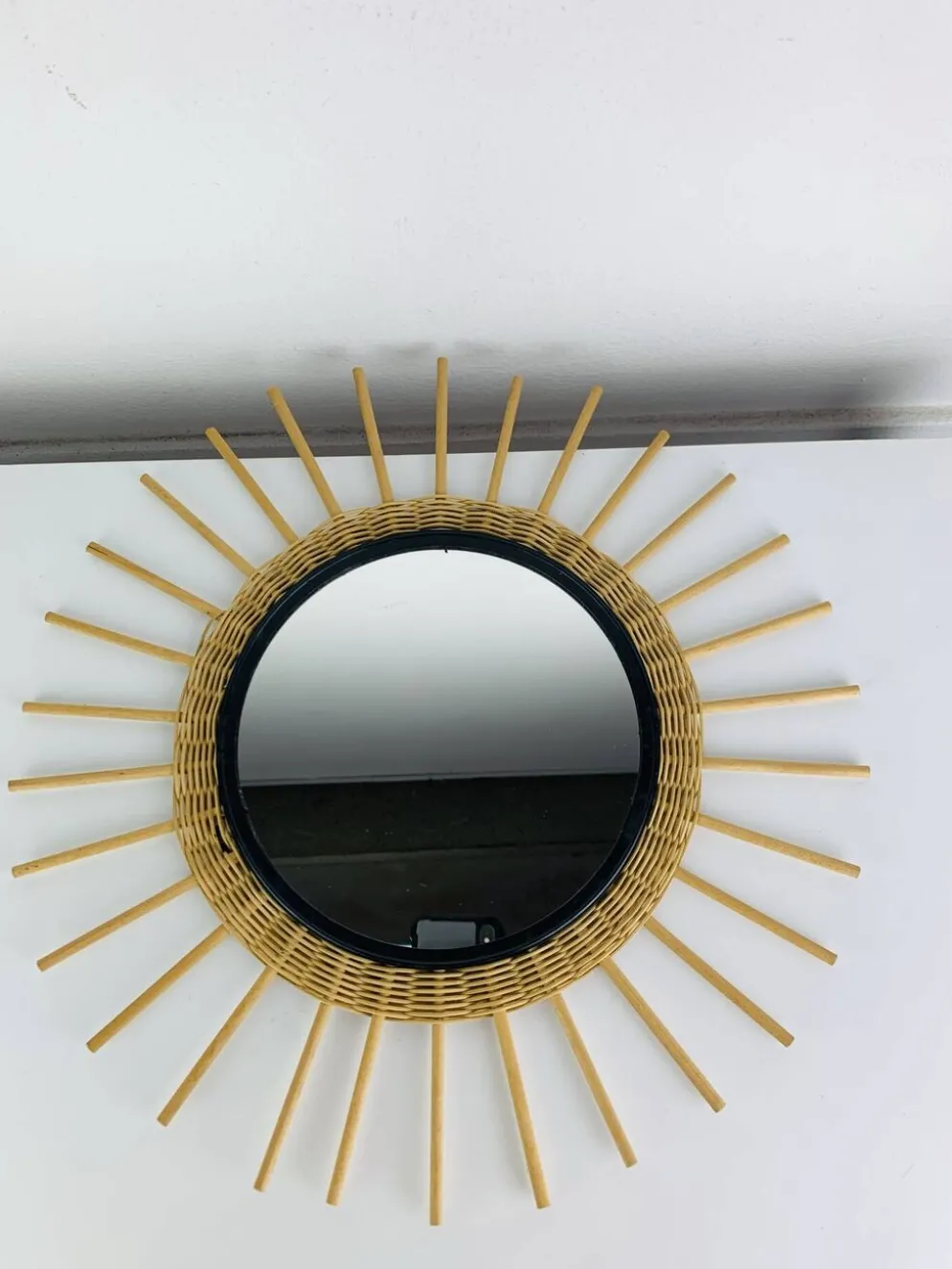 Miroir soleil rotin années 60, vintage