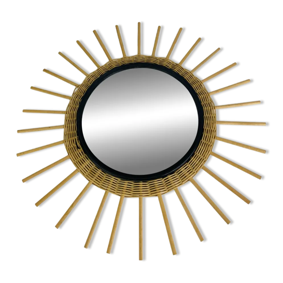 Miroir soleil rotin années 60, vintage