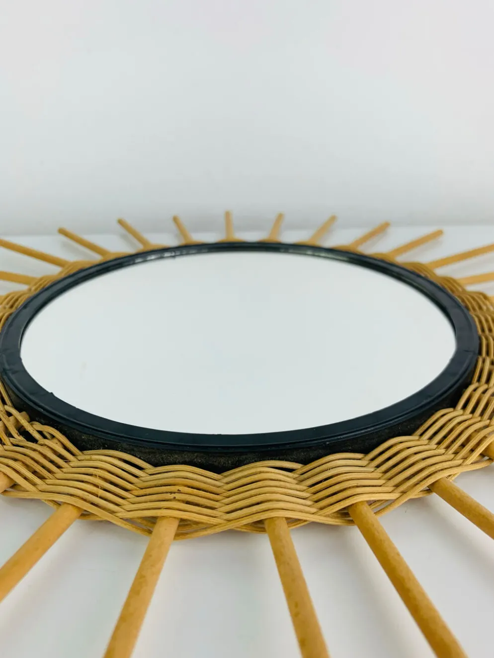 Miroir soleil rotin années 60, vintage