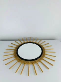 Miroir soleil rotin années 60, vintage