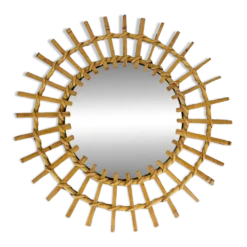 Miroir soleil rotin années 60, vintage