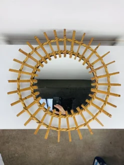 Miroir soleil rotin années 60, vintage