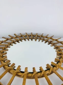 Miroir soleil rotin années 60, vintage