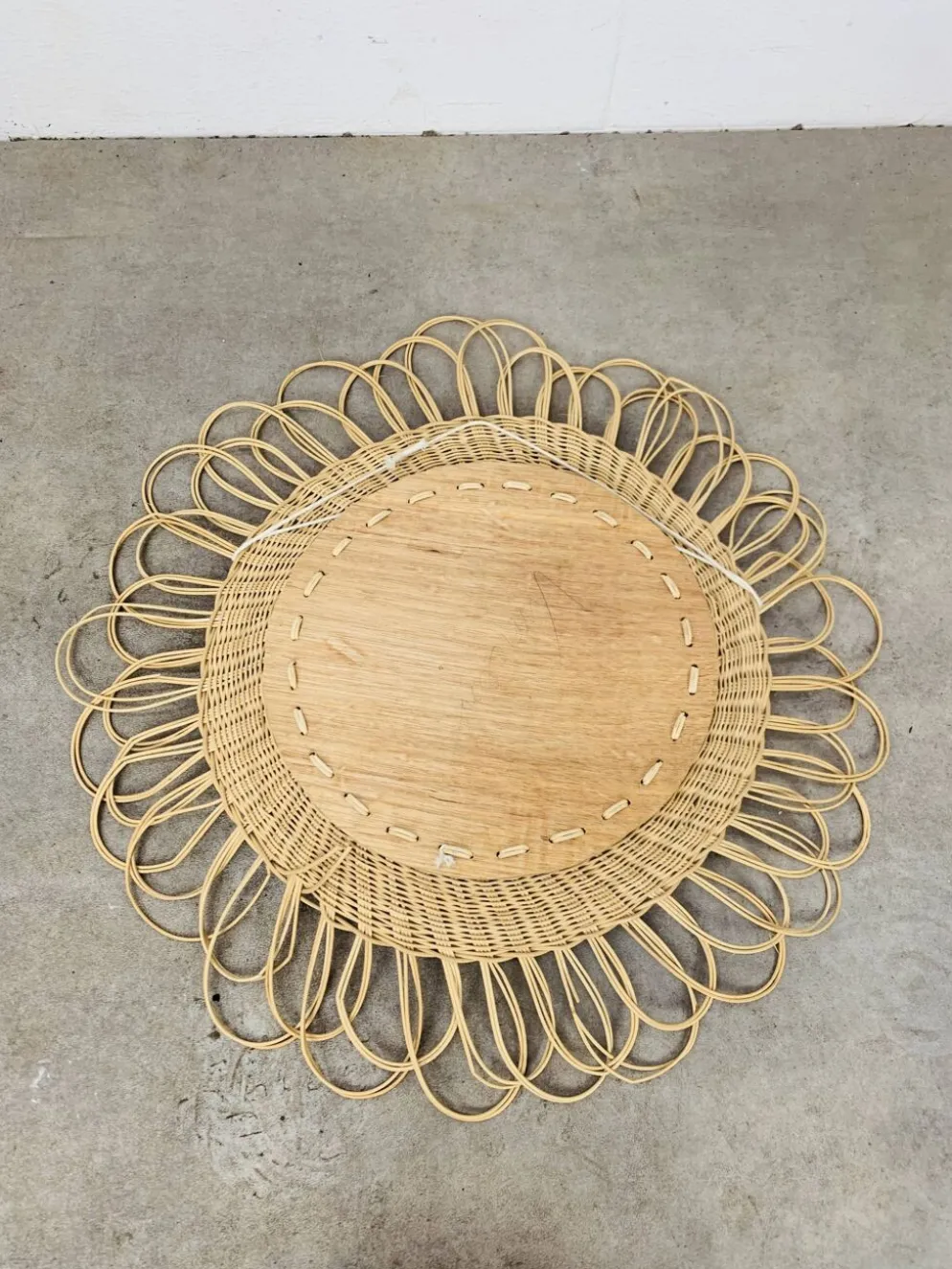 Miroir soleil rotin vintage années 60