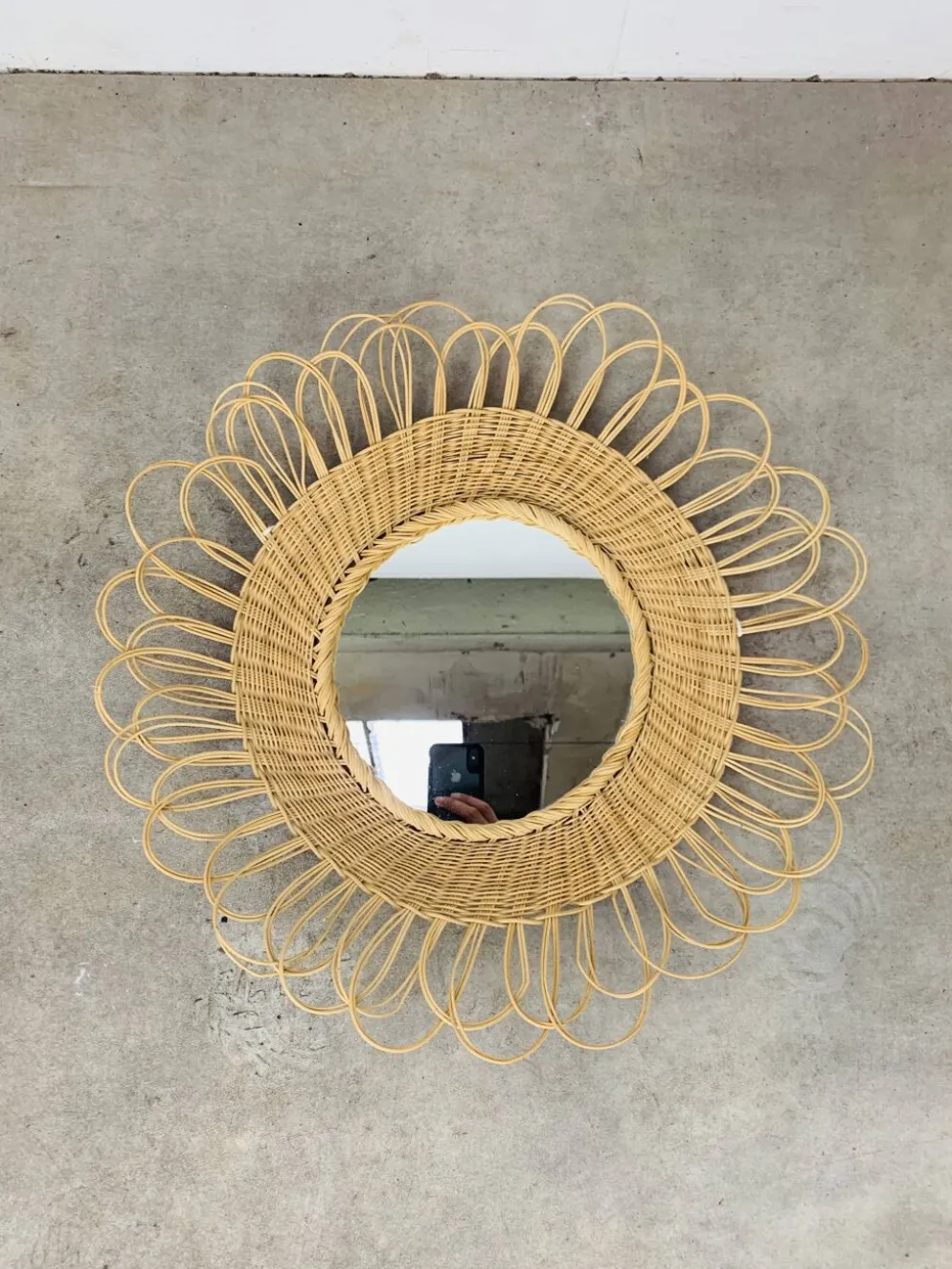 Miroir soleil rotin vintage années 60