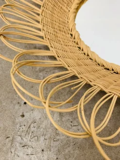 Miroir soleil rotin vintage années 60