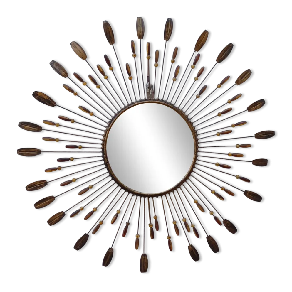 Miroir soleil style line vautrin en metal et perles plastique colorees