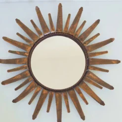 Miroir soleil sunburst vintage 1960 en metal cuivre dore 50s brutaliste 1960s