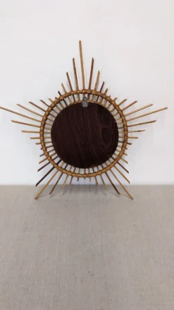 Miroir soleil étoilé en rotin, France vers 1960